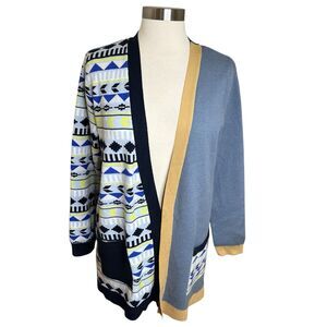 Style & Co Open Cardigan Size Large Petite Multicolor Mixed Media Print Boho